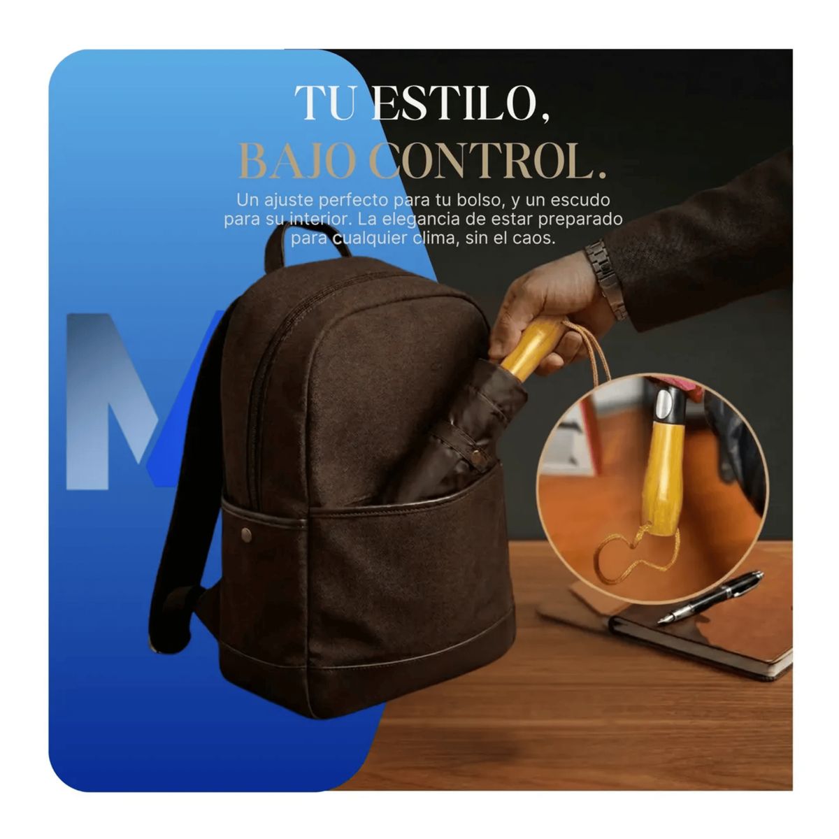 GENERICO - Paraguas Plegable Automático 120cm Reforzado + Funda Premium Marron
