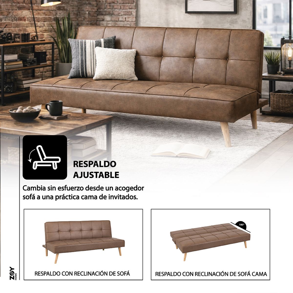 WDS HOME - Futón Sofá Cama Bondi Tela Café