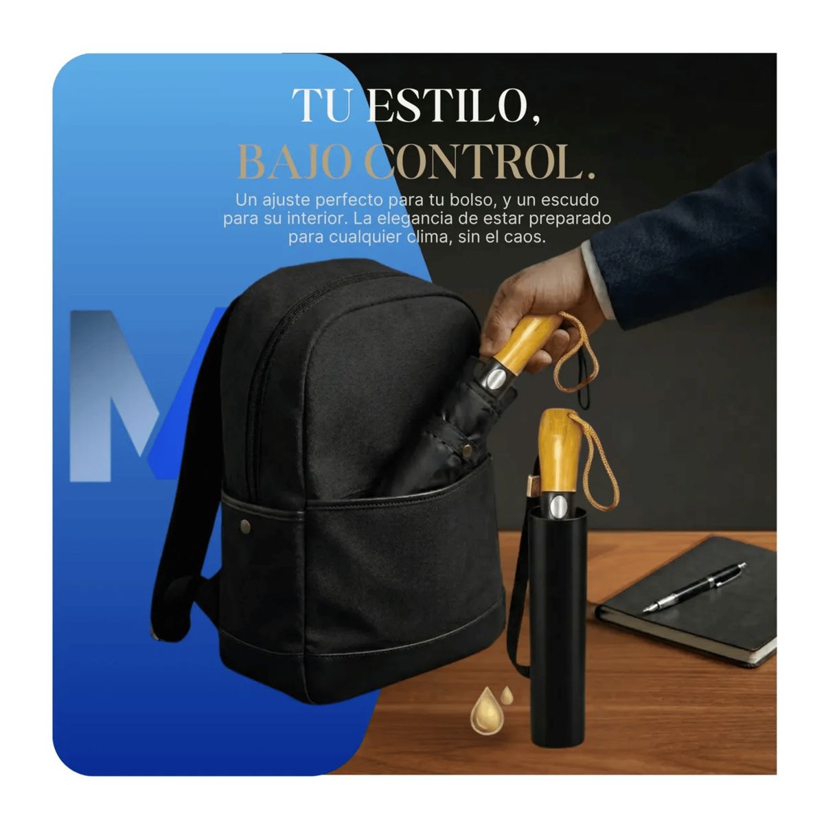 GENERICO - Paraguas Plegable Automático 120cm Reforzado + Funda Premium Negro