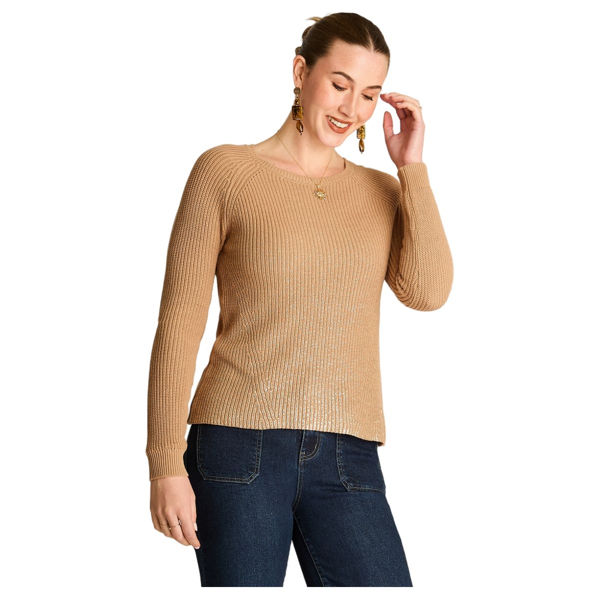LORENZO DI PONTTI - Sweater Camel Escote V con Cortes Delanteros