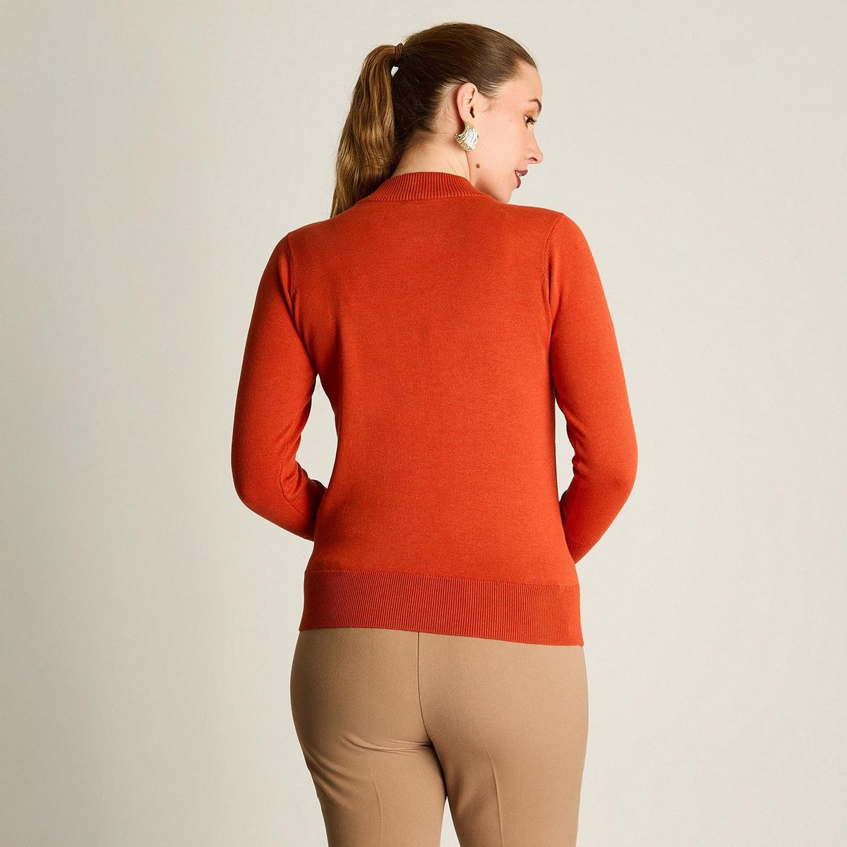 LORENZO DI PONTTI - Sweater Cuello Mock Botones Hombro Mangas Mujer Terracota