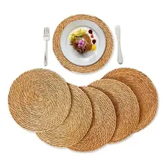 EVERSO - Set 6 Individuales Mantel Fibra Natural Yute 35 Cm Redondos