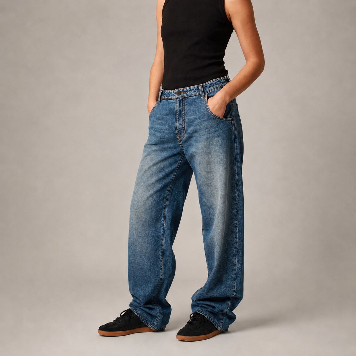 MOMCHIC - Jeans baloon recto Skate Fit azul Tiro Medio MOMCHIC