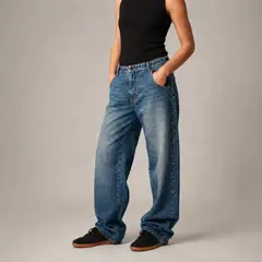 MOMCHIC - Jeans baloon recto Skate Fit azul Tiro Medio