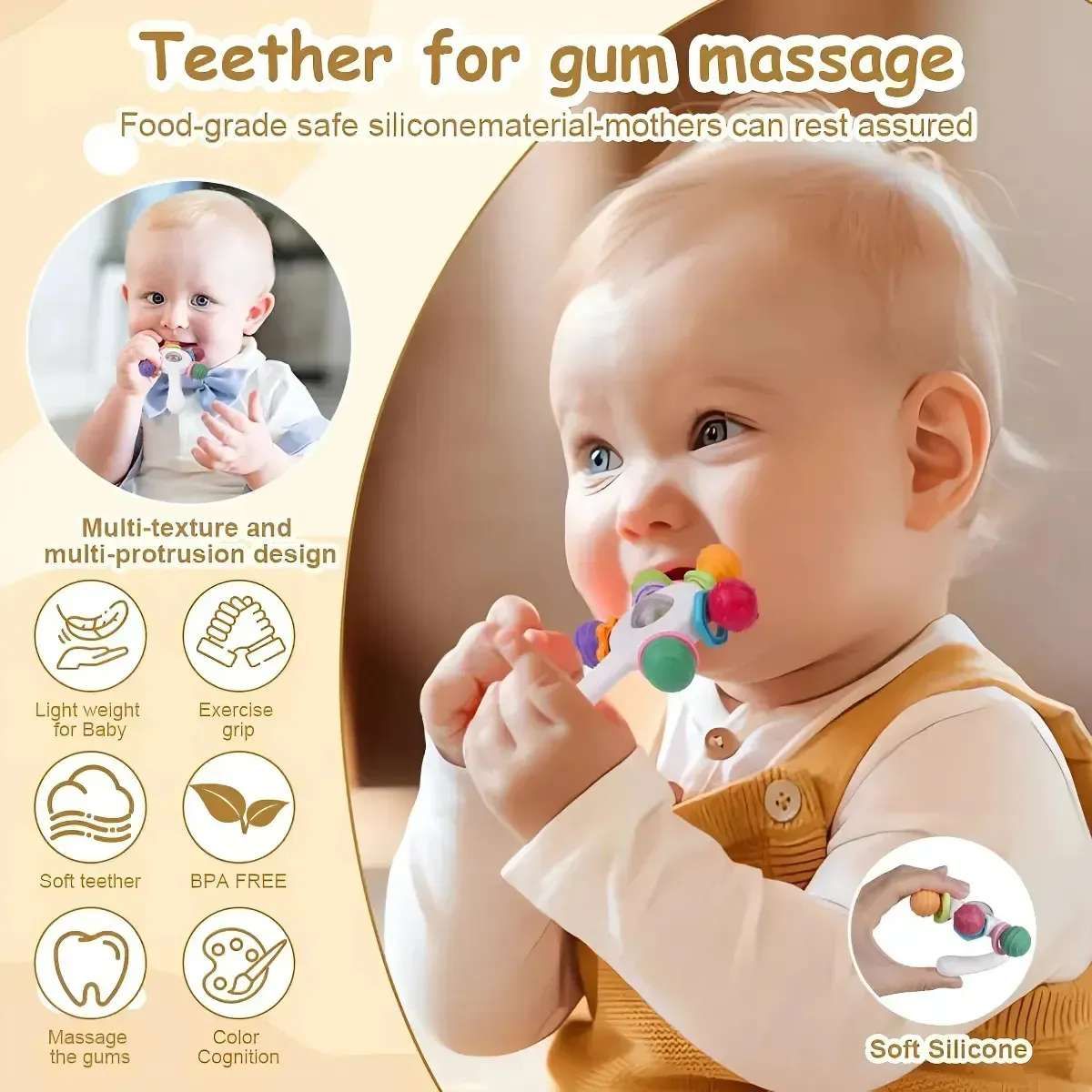 GENERICO - Mordedor Sensorial Dentición De Silicona Sonajero Para Bebés