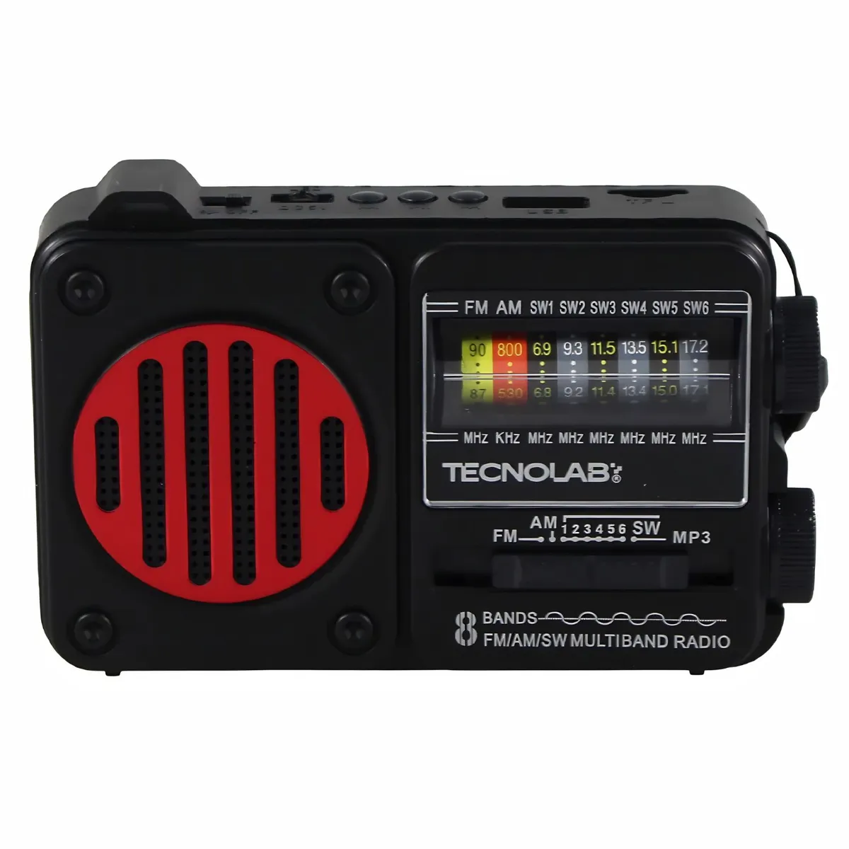 TECNOLAB - Radio Solar Bluetooth AM FM USB Linterna LED Rojo - PS