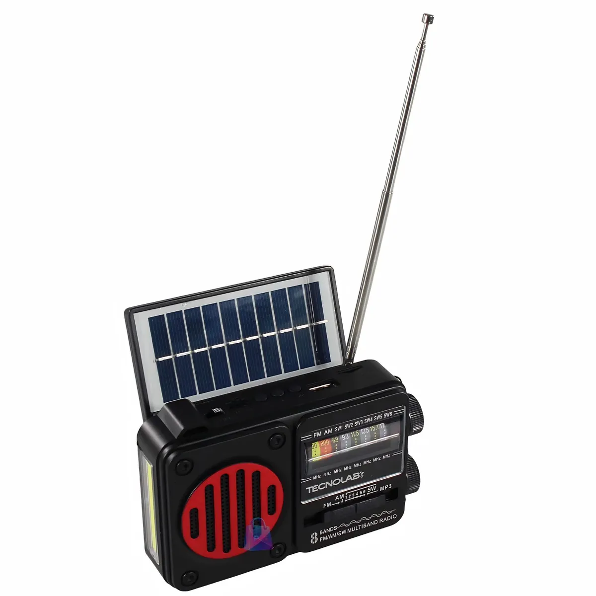 TECNOLAB - Radio Solar Bluetooth AM FM USB Linterna LED Rojo - PS