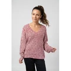 PICAFLOR - Sweater Chini Mujer Holgado Tejido Rojo Brillos