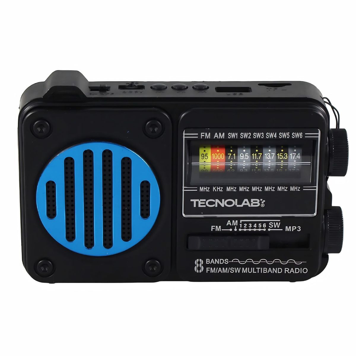 TECNOLAB - Radio Solar Bluetooth AM FM USB Linterna LED Azul - PS