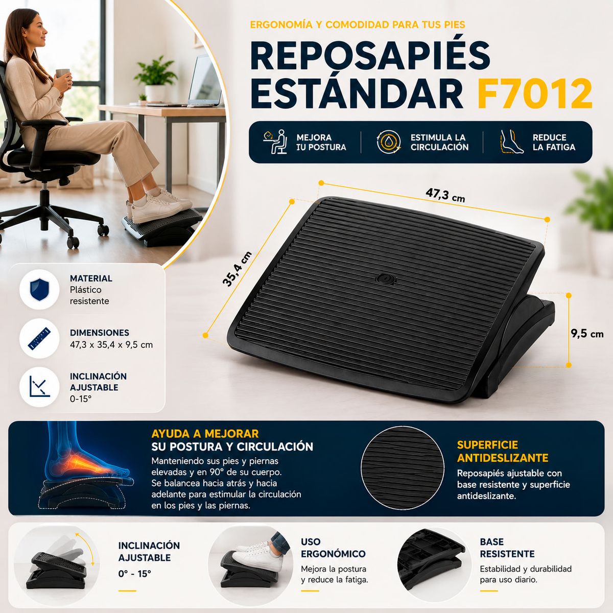 TERMOLAM - Reposapiés Estándar -  Ajustable y Ergonómico - F7012