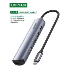 UGREEN - Adaptador 5 En 1 Tipo C+ Ethernet Hdmi Hub Usb 3.0 Pd