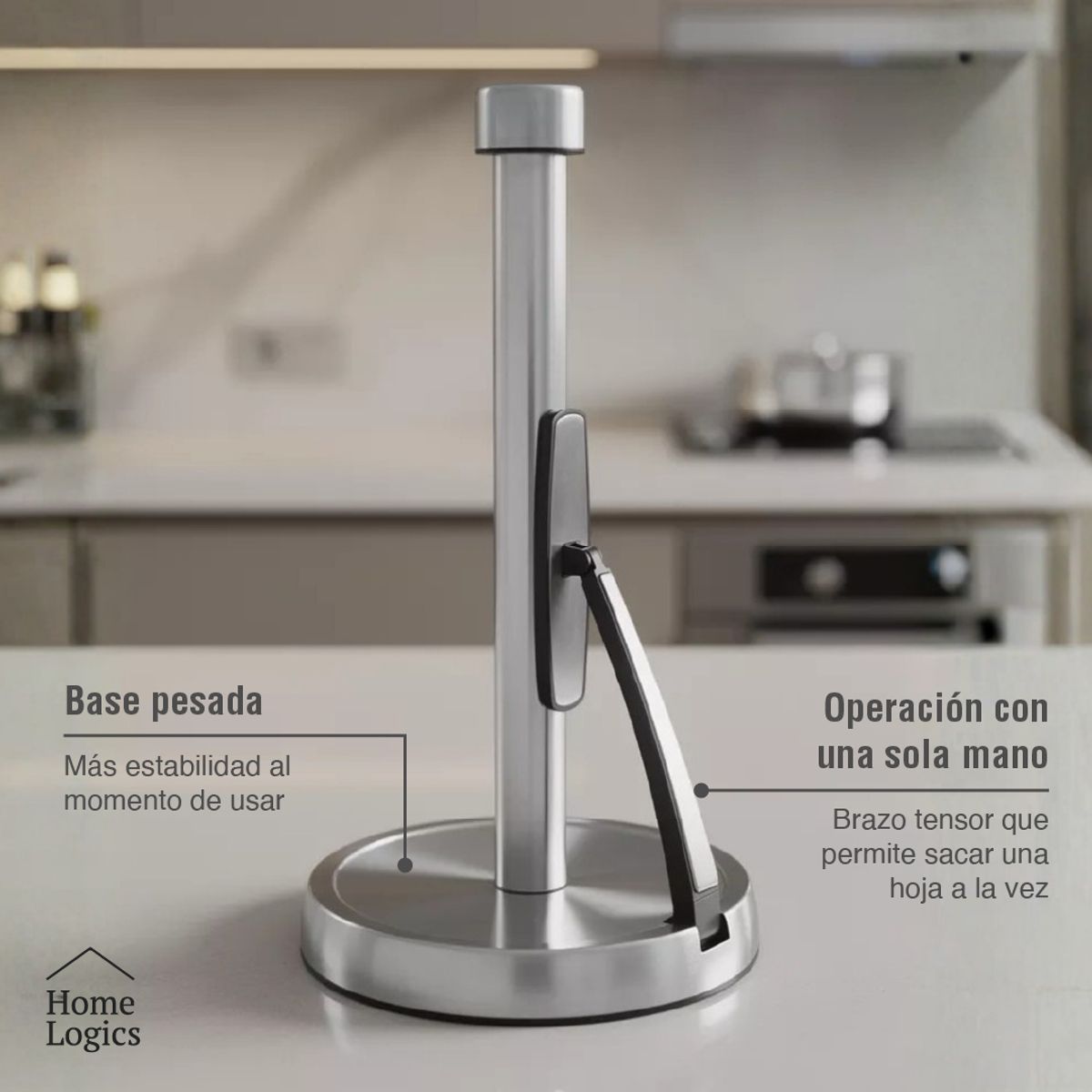 HOME LOGICS - Porta Rollo de Papel Cocina De Acero Inoxidable Home Logics