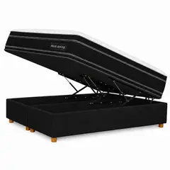 GENERICO - Base Baúl 2 Plazas Onyx Negro + Colchón Mery Desing – Sistema Hidráulico Premium