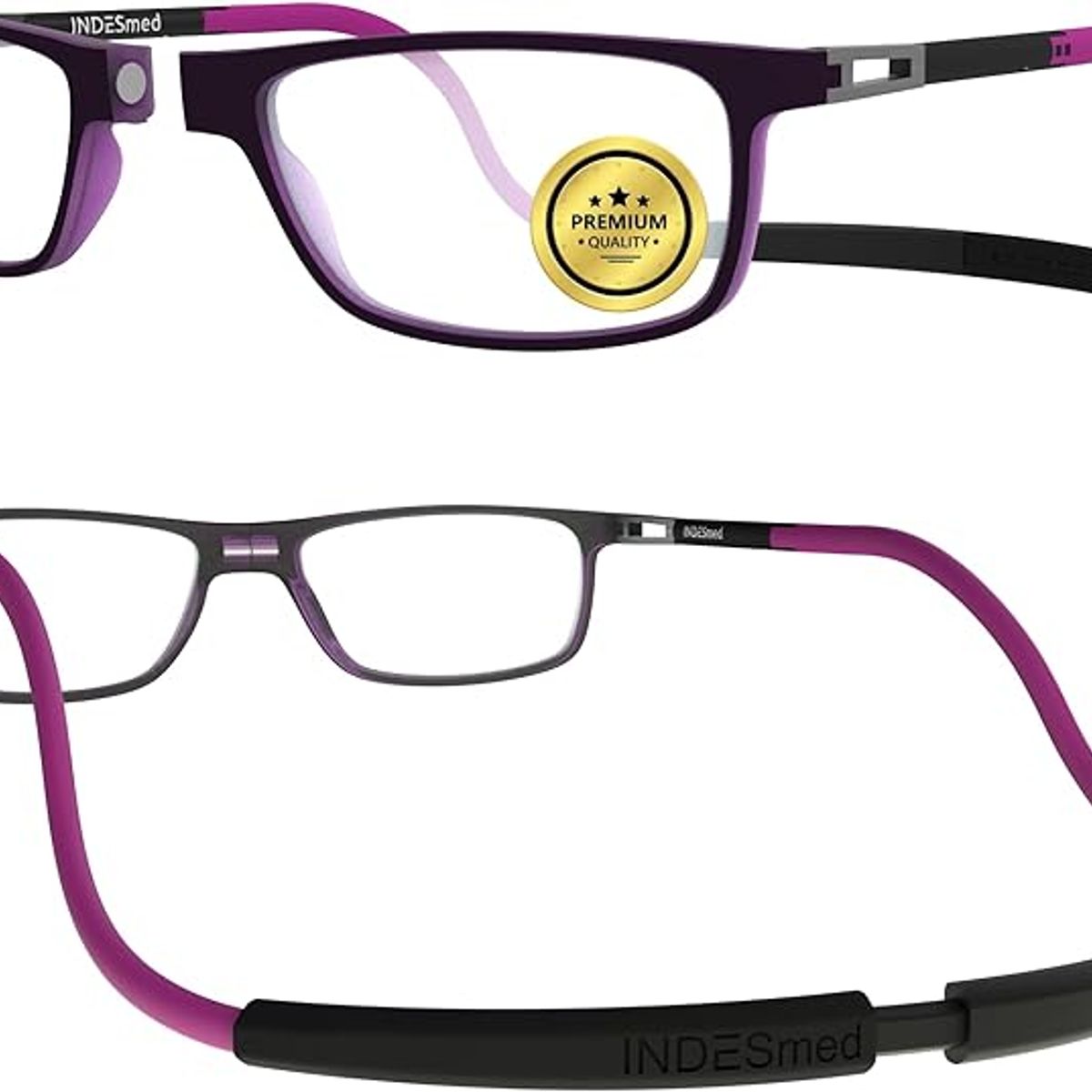 INDESMED - Gafas lentes para presbicia c filtro luz azul + cordón + funda premium - Morado - 2.5+