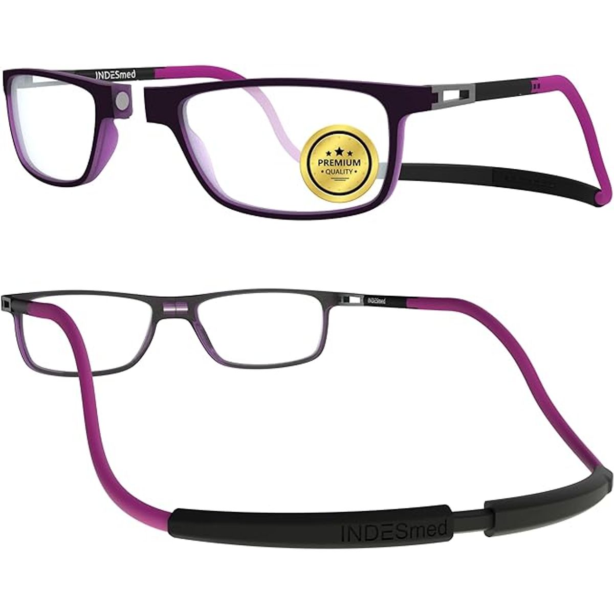 INDESMED - Gafas lentes para presbicia c filtro luz azul + cordón + funda premium - Morado - 2.5+