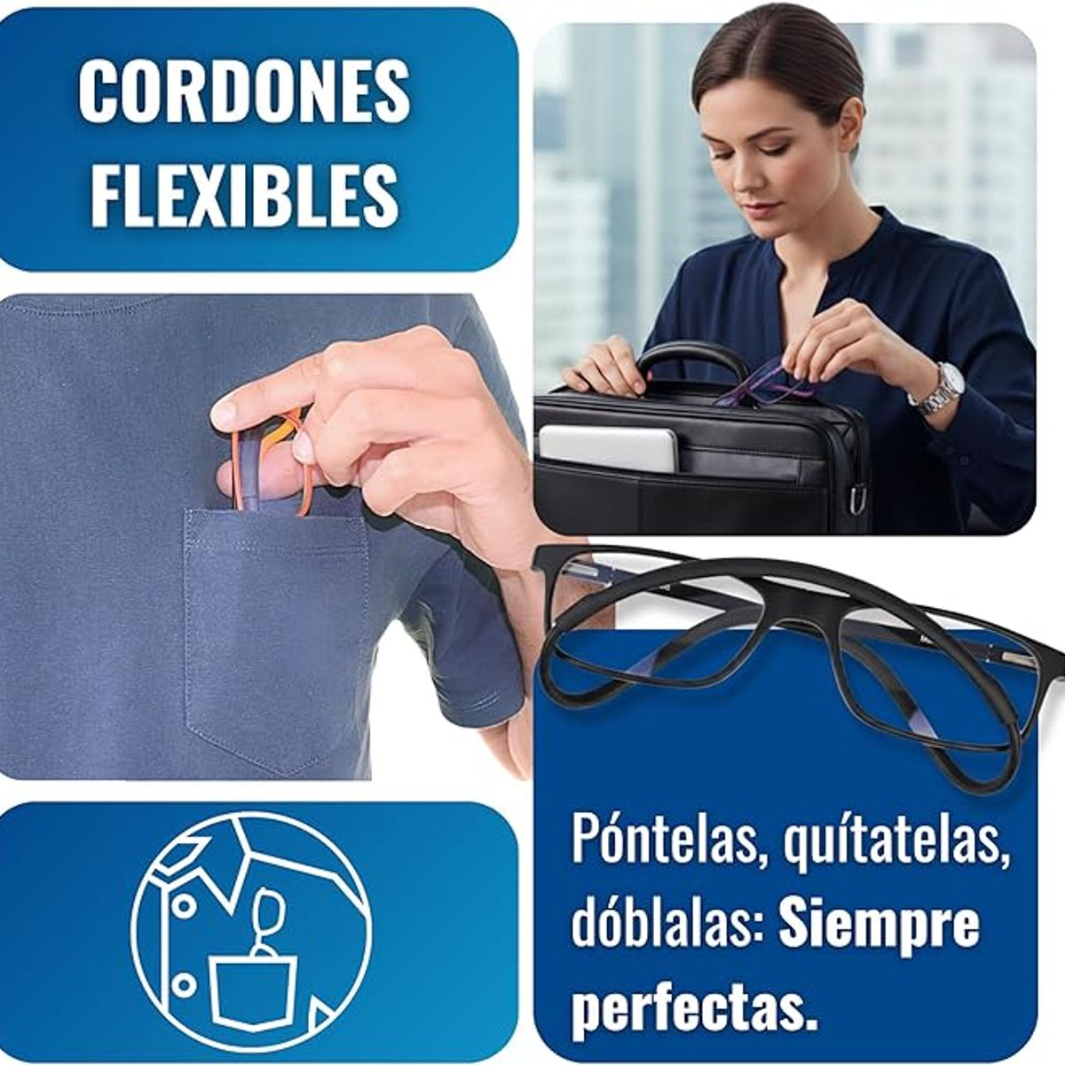 INDESMED - Gafas lentes para presbicia c filtro luz azul + cordón + funda premium - Naranja - 1.0+
