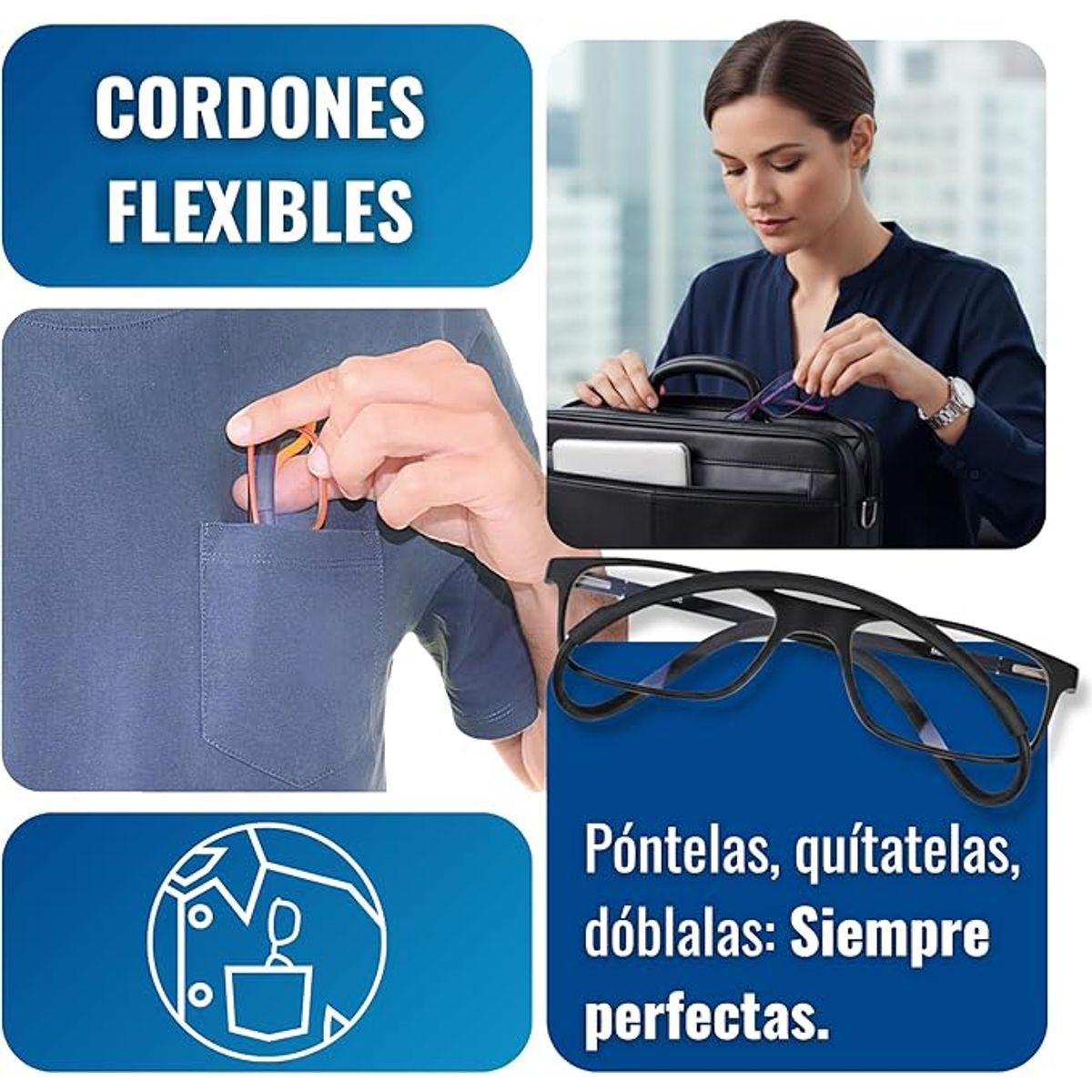 INDESMED - Gafas lentes para presbicia c filtro luz azul + cordón + funda premium - Naranja - 1.0+