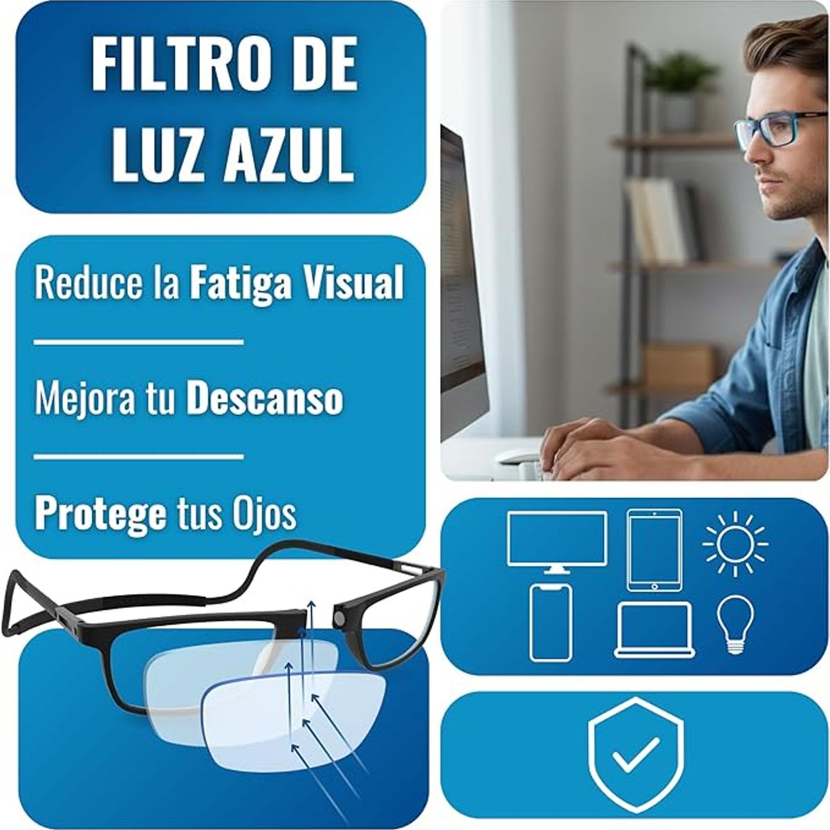 INDESMED - Gafas lentes para presbicia c filtro luz azul + cordón + funda premium - Naranja - 1.0+