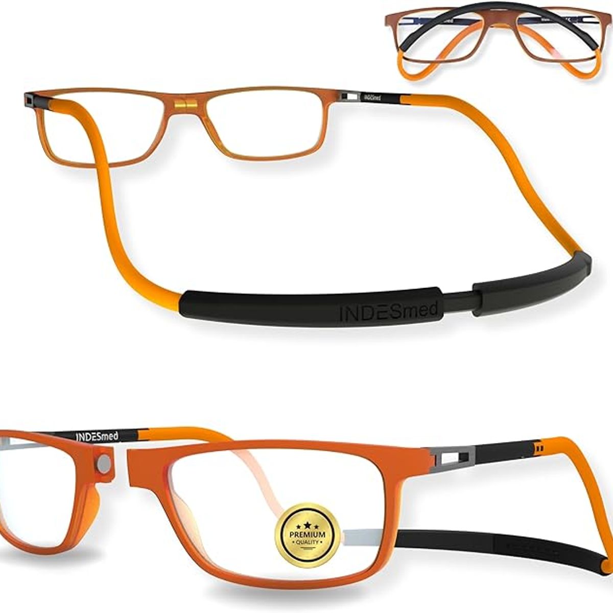 INDESMED - Gafas lentes para presbicia c filtro luz azul + cordón + funda premium - Naranja - 3.0+