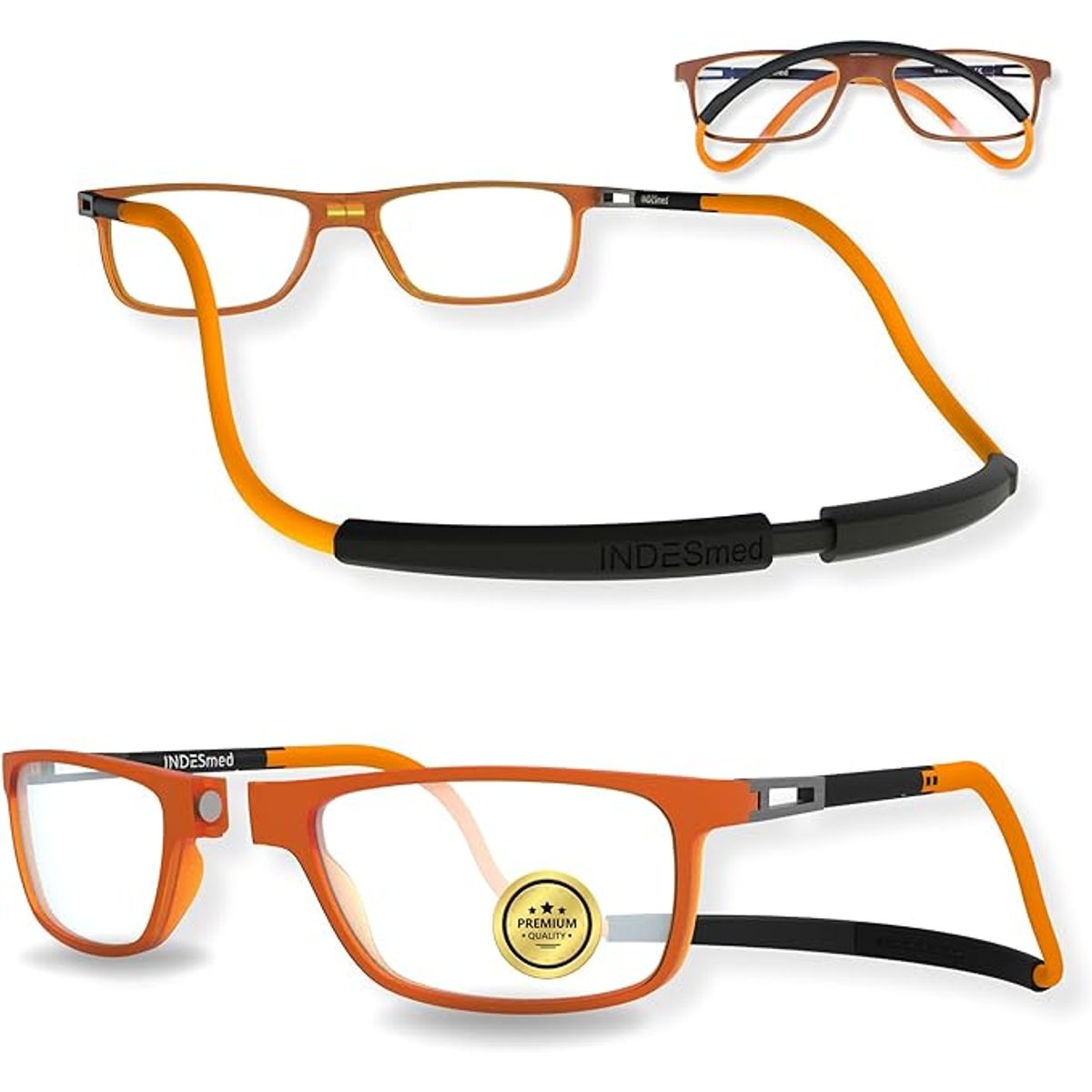 INDESMED - Gafas lentes para presbicia c filtro luz azul + cordón + funda premium - Naranja - 3.0+