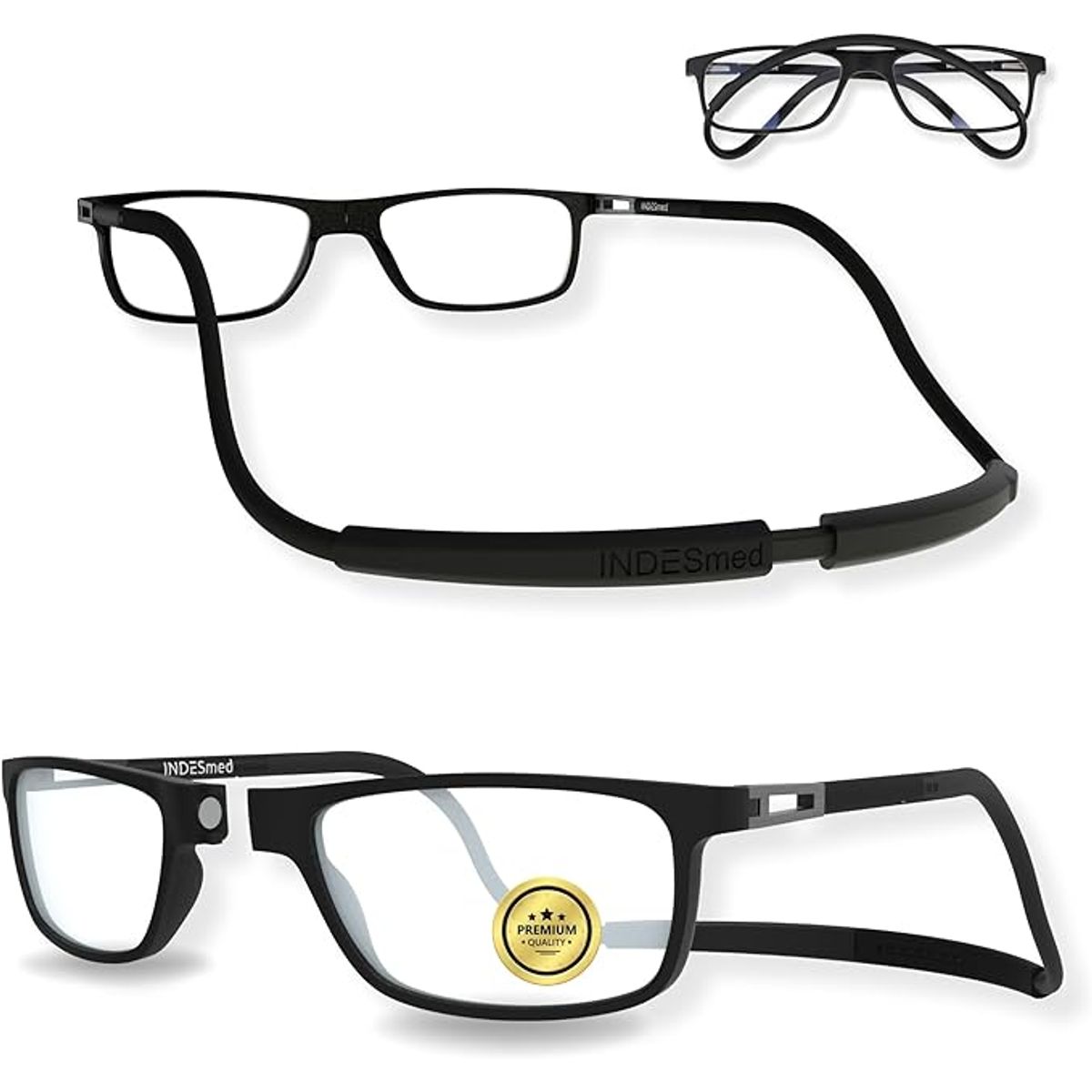 INDESMED - Gafas lentes para presbicia c filtro luz azul + cordón + funda premium - Negro - 1.0+