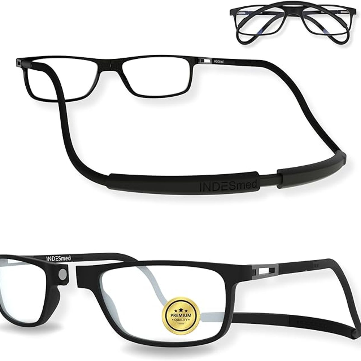 INDESMED - Gafas lentes para presbicia c filtro luz azul + cordón + funda premium - Negro - 2.0+