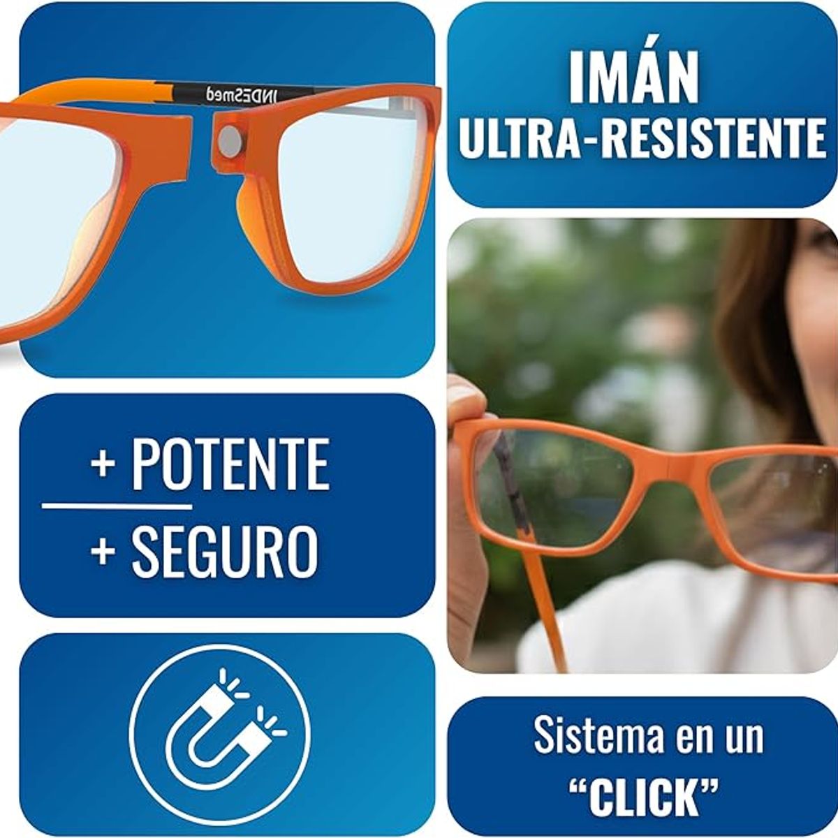 INDESMED - Gafas lentes para presbicia c filtro luz azul + cordón + funda premium - Negro - 2.0+