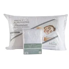 MASEL - SET 2 Almohadas microfibra 50x70 Premium y 2 Protectores de Almohadas 50x70