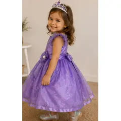 GENERAL - Vestido de Princesa Niña Morado con Brillos y Flor Decorativa