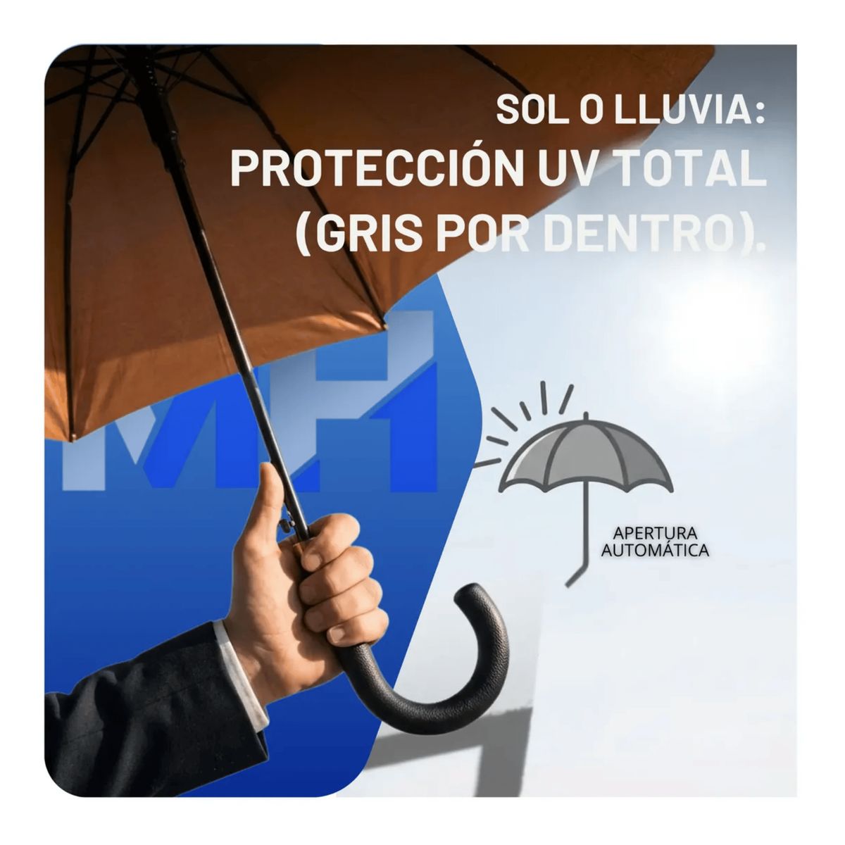 GENERICO - Paraguas Ejecutivo Automatico 100cm Proteccion Uv Reforzado Marron
