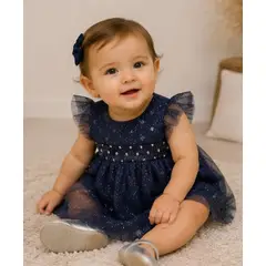 GENERAL - Vestido de Fiesta Bebé Niña Azul Marino con Tul y Brillos