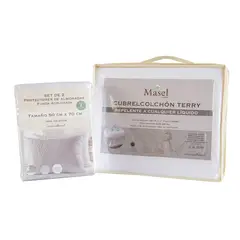 MASEL - Set Cubre colchón impermeable1.5 pl y 2 Fundas Protectores de Almohadas 50x70