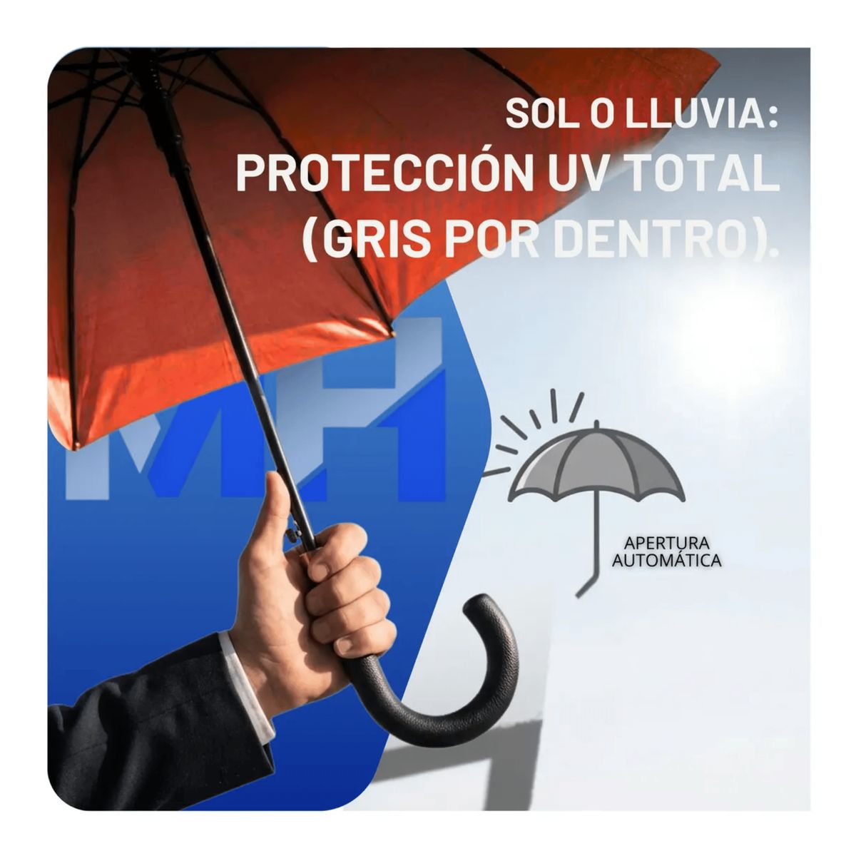 GENERICO - Paraguas Ejecutivo Automatico 100cm Proteccion Uv Reforzado Rojo