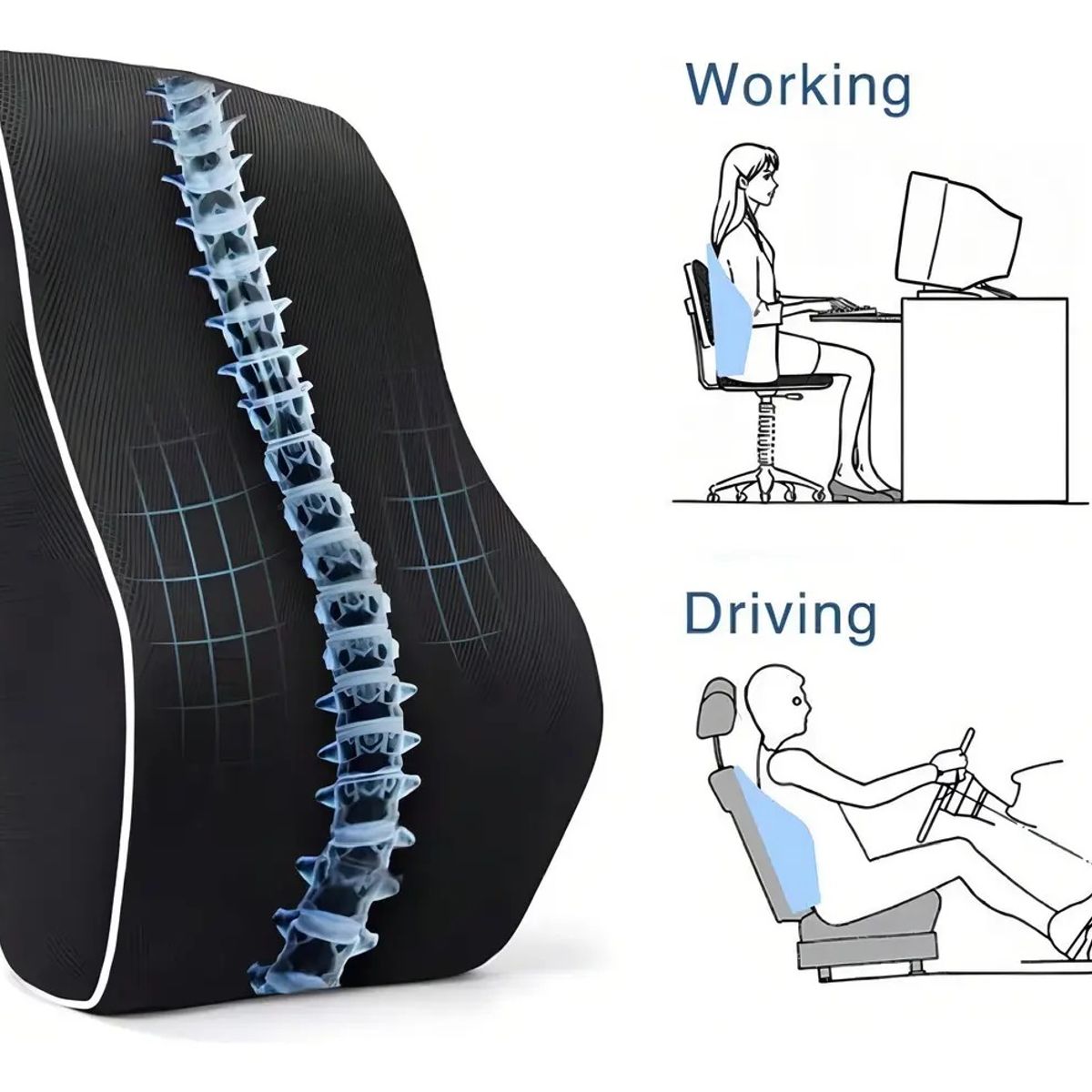 GENERICO - Respaldo Ergonómico Silla Oficina Funda Acolchada Soporte