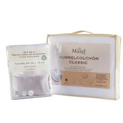 MASEL - Set Cubre colchón Microfibra 1.5PL y 2 Protectores de Almohadas 50x70