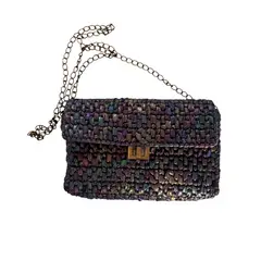 AMG ACCESORIOS - Cartera tornasol bordada a mano con cadena Diseño exclusivo