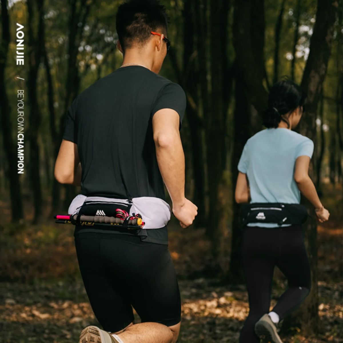 AONIJIE - Banano Running AONIJIE Unisex Negra con Soft Flask 500ml Incluido