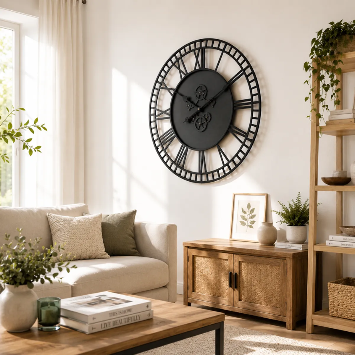 GENERICO - Reloj Mural Decorativo Industrial Negro Números Romanos 60 cm