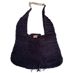 AMG ACCESORIOS - Cartera azul tejida a mano en hilo cola de ratón diseño exclusivo