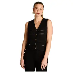 LORENZO DI PONTTI - Cardigan Negro Sin Mangas Tejido con Botones
