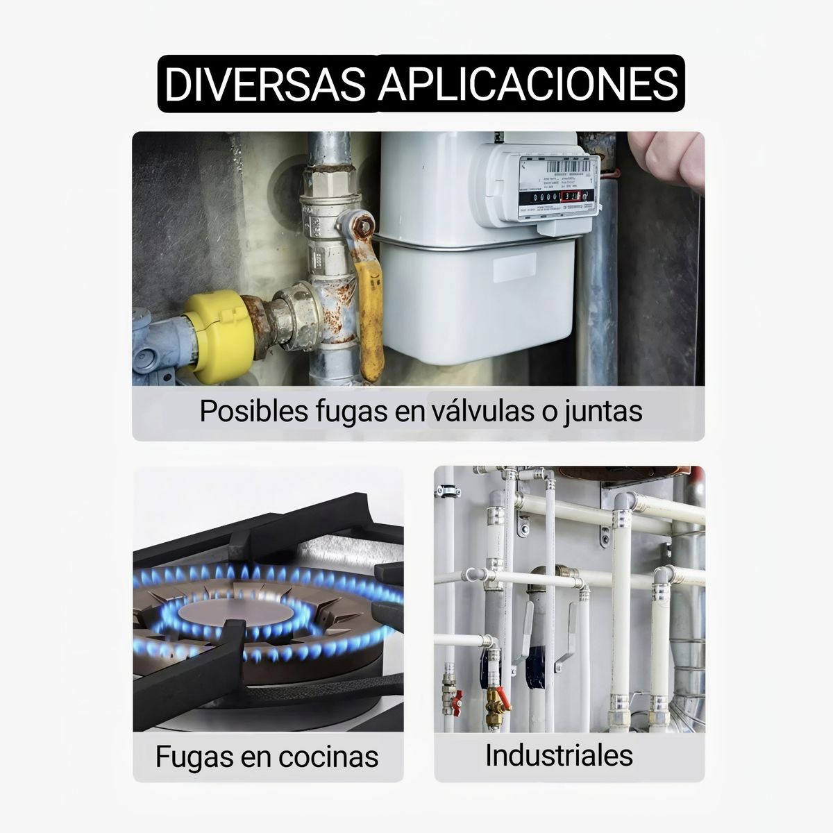 GENERICO - Detector de fugas de gas licuado, gas natural. Recargable. Gasfiter. Con alarma.