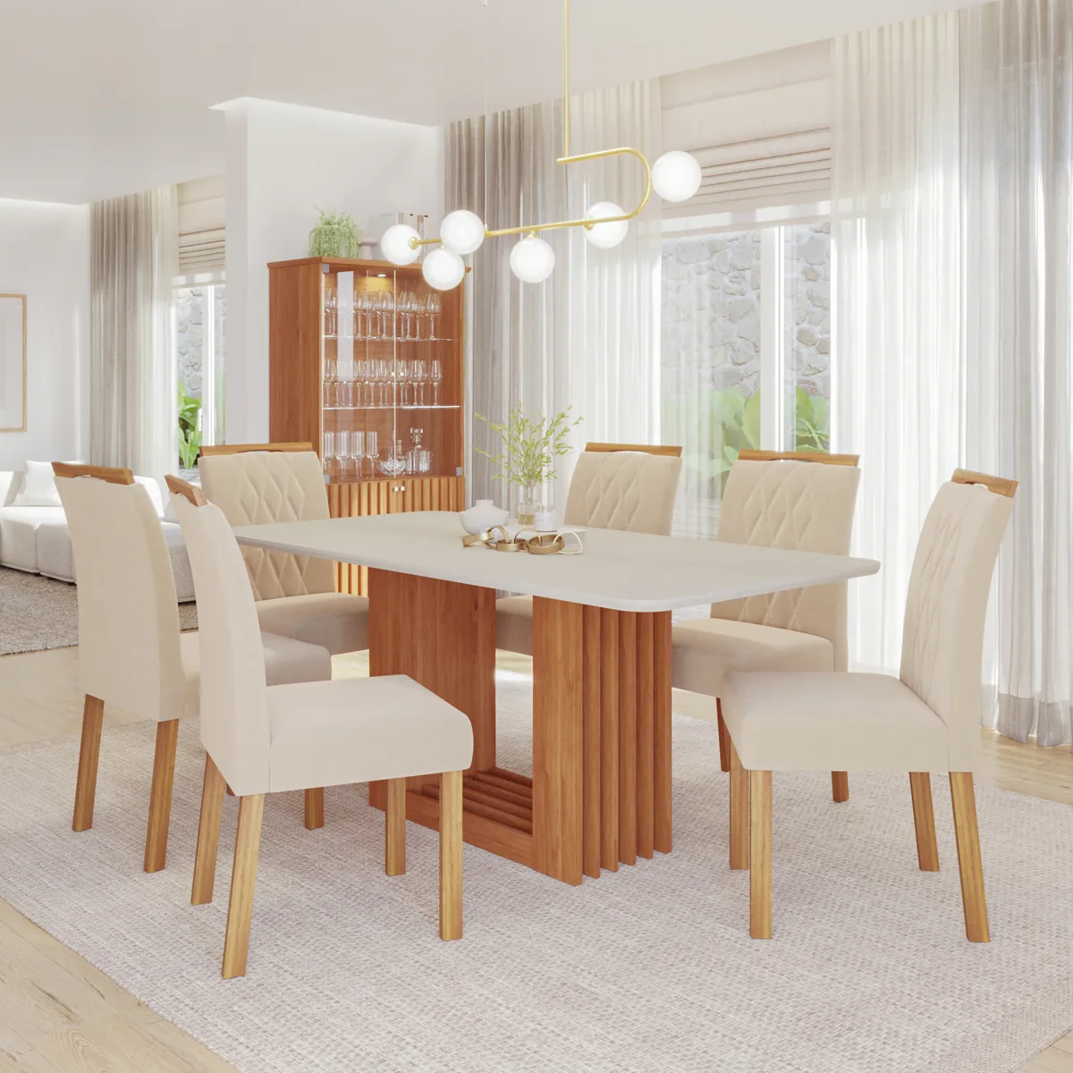 DANIELS - Juego de Comedor Elegante de Madera Rectangular 6 Sillas Ariela
