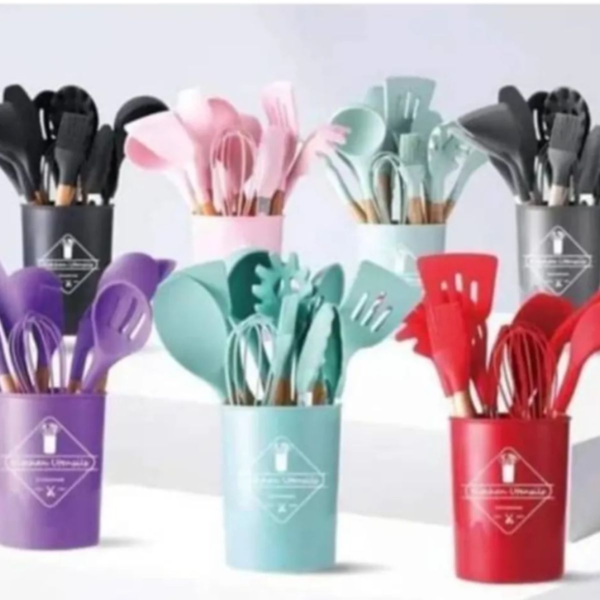 GENERICO - Set 19 Utensilios Cocina Silicona Madera Colores