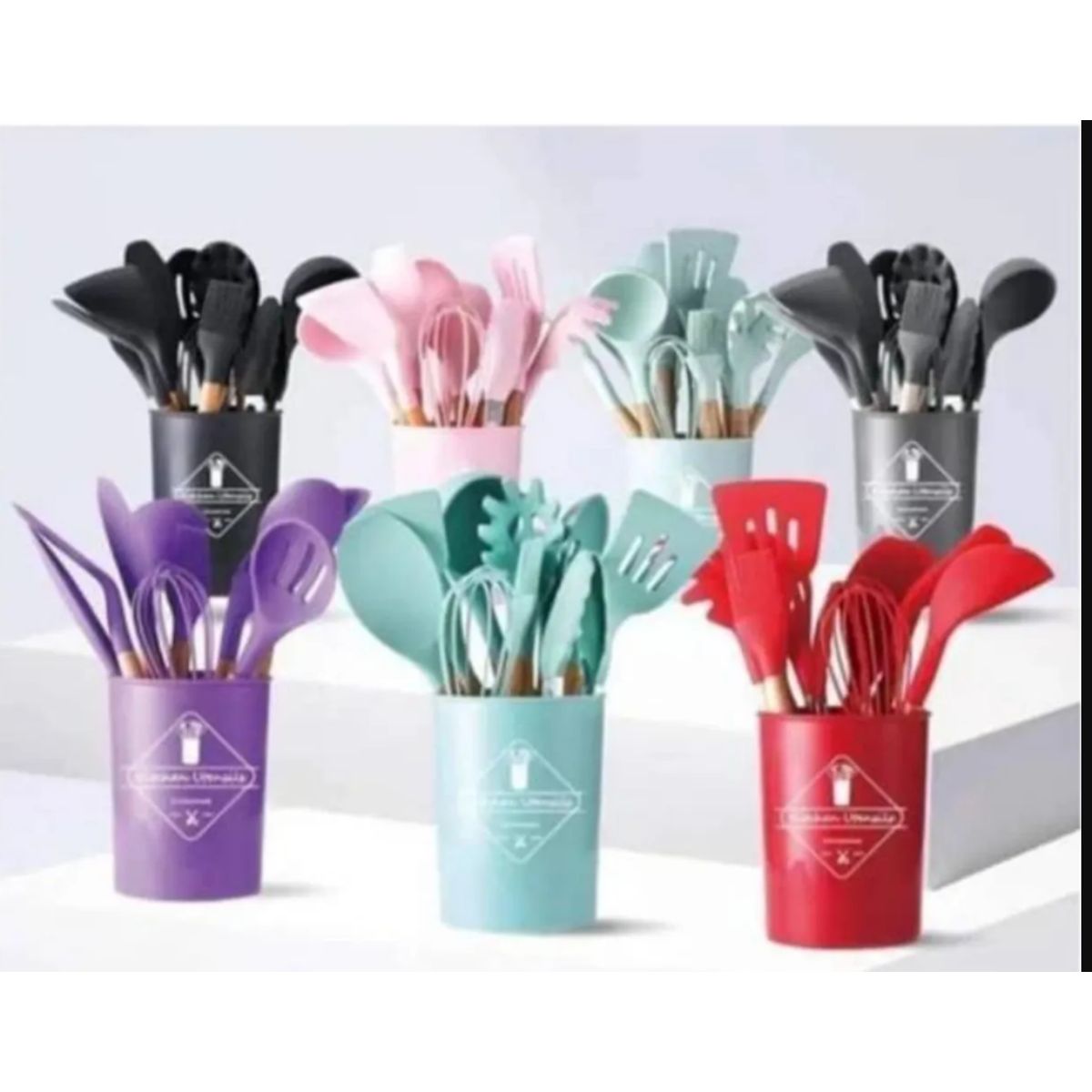 GENERICO - Set 19 Utensilios Cocina Silicona Madera Colores