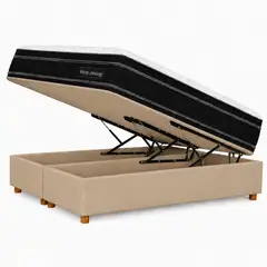 GENERICO - Base Baúl 2 Plazas Onyx Beige+ Colchón Mery Desing – Sistema Hidráulico Premium