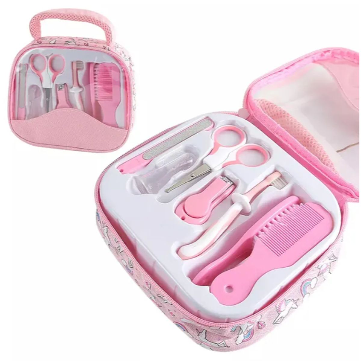 GENERICO - Set Aseo Bebe 7 Piezas Rosado Manicure Cepillo Con Bolso