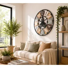 GENERICO - Reloj Mural Decorativo Industrial Madera y Metal Vintage 60 cm
