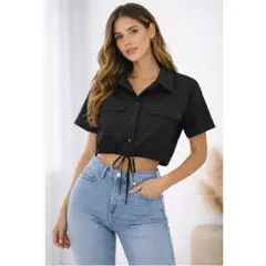 REALME - Camisa Top Corta Para Mujer Ajustable Cintura