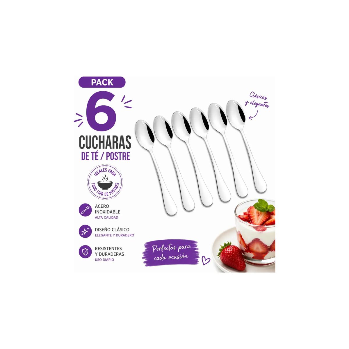GENERICO - X6 Cucharas De Postre Acero Inoxidable Cuchara Te Cafe 15cm