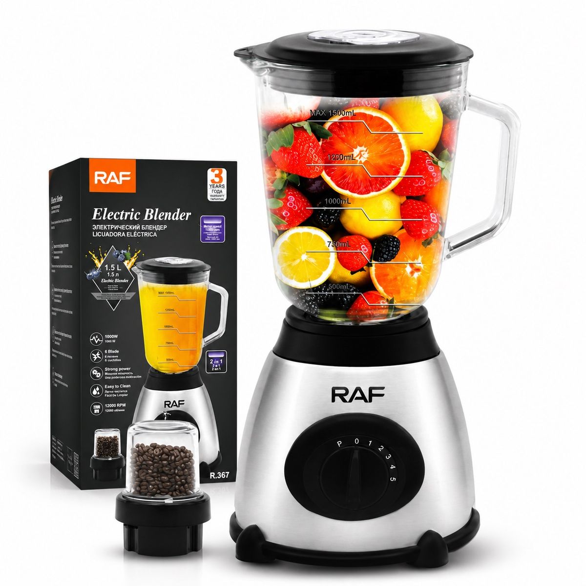 Licuadora Juguera Raf 1.5l Vidrio Acero Inoxidable 1000w Pla, marca DOPA - Foto 2